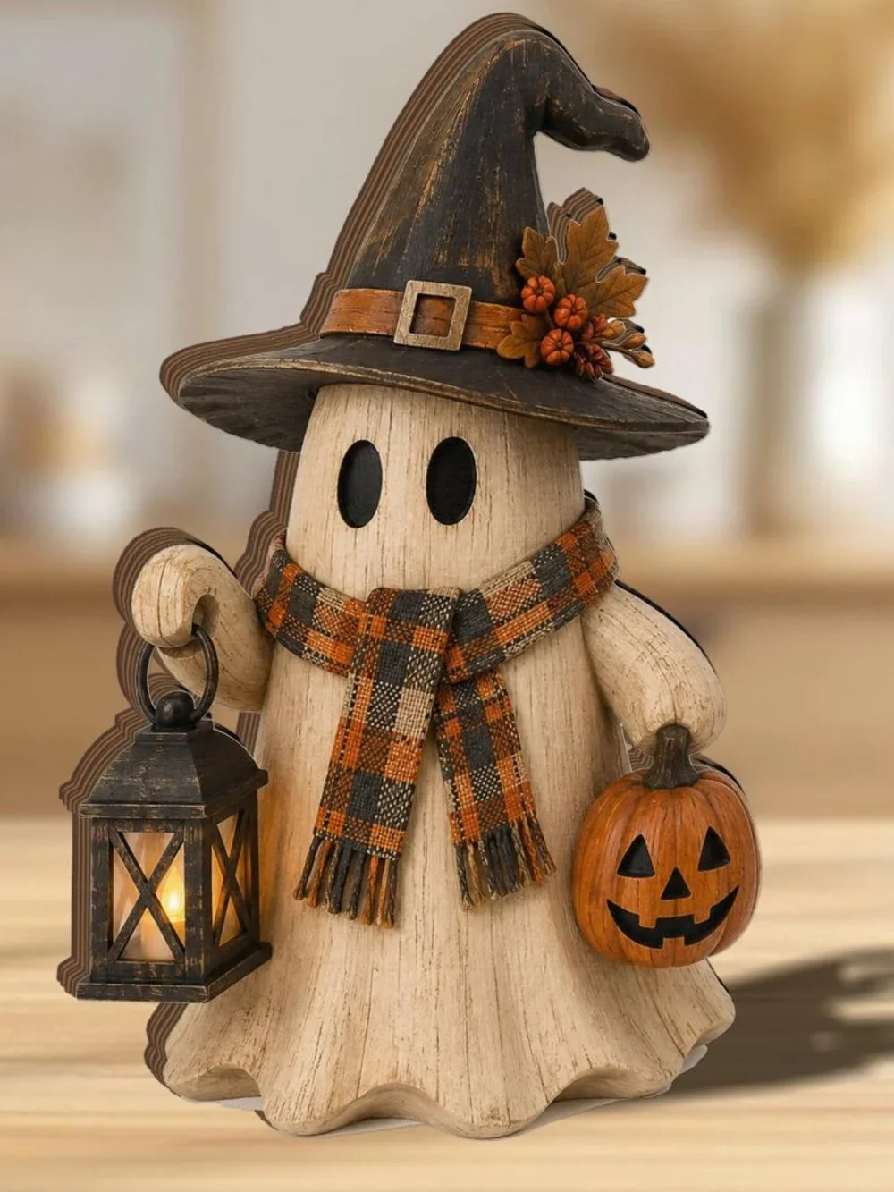 Ghost Halloween Wooden Block, Wooden Ghost Shelf Sitter